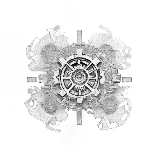 quarter sleeve flowers, tree branches, and gears tattoo design idea