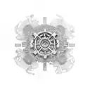 quarter sleeve flowers, tree branches, and gears tattoo design idea