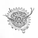 quarter sleeve flowers, tree branches, and gears tattoo design idea
