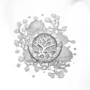 quarter sleeve flowers, tree branches, and gears tattoo design idea