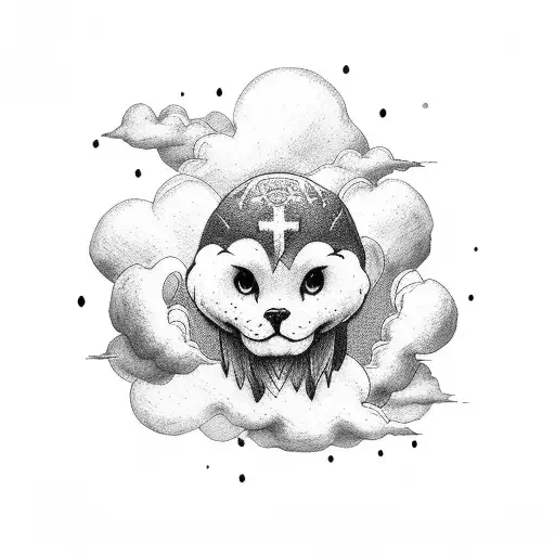 clouds and cross tattoo design idea