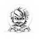 A sketch-style tattoo combining Chucky from Rugrats holding a Libra scale  tattoo design idea
