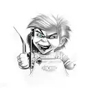 A sketch-style tattoo combining Chucky from Rugrats holding a Libra scale  tattoo design idea