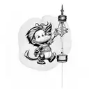 A sketch-style tattoo combining Chuckiefrom Rugrats holding a Libra scale  tattoo design idea