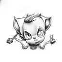 A sketch-style tattoo combining Chuckiefrom Rugrats holding a Libra scale  tattoo design idea