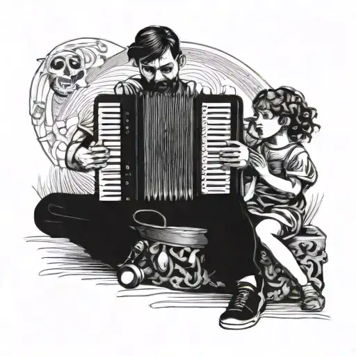 sad man with accordion and his girl child playing tattoo design idea