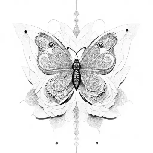 An intricate design of a butterfly made out of binary code, with peonies in the background tattoo design idea