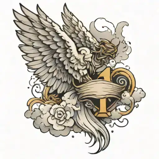444 with angel wings on the side and clouds surrounding   tattoo design idea
