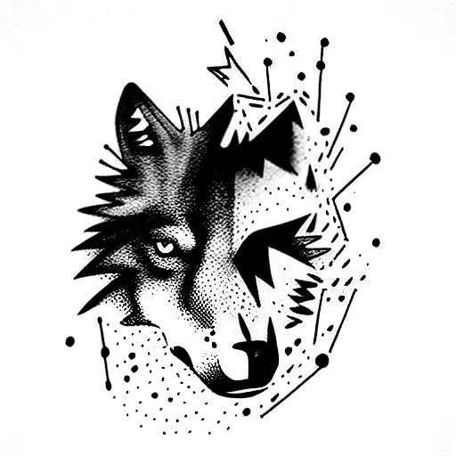 A Wolf getting struck with lightning tattoo design idea
