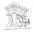 A sketch of an ancient architectural structure with a horse motif, combining the client's interest in archaeology and love for horses tattoo design idea