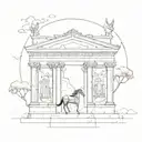A sketch of an ancient architectural structure with a horse motif, combining the client's interest in archaeology and love for horses tattoo design idea