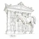 A sketch of an ancient architectural structure with a horse motif, combining the client's interest in archaeology and love for horses tattoo design idea