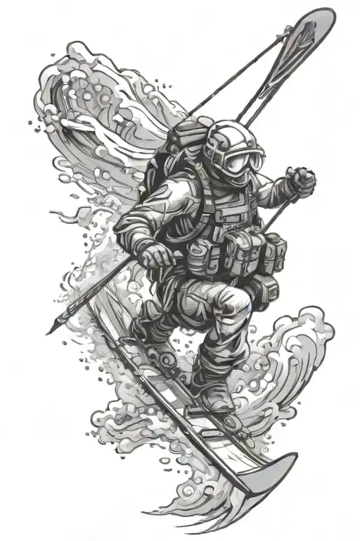 snow skier scuba diver on the Caribbean ocean , combining the client's passion for sea and snow sports tattoo design idea