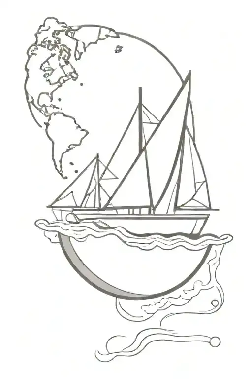 simple sail boat on a globe  tattoo design idea