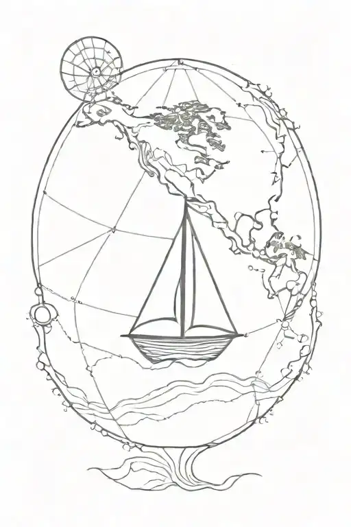 simple sail boat on a globe  tattoo design idea