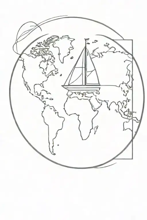 simple sail boat on a globe  tattoo design idea