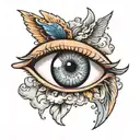 crying eye with clouds and wing tattoo design idea