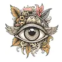 crying eye with clouds and wing tattoo design idea