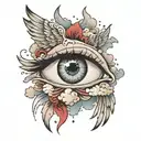 crying eye with clouds and wing tattoo design idea