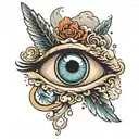 crying eye with clouds and wing tattoo design idea