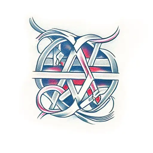 Equity symbol intertwined with crafting tools tattoo design idea