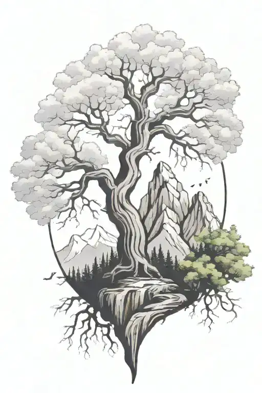 tree and mountain coverup tattoo design tattoo design idea