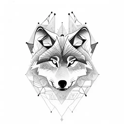 mountains with wolf and elk tattoo design idea