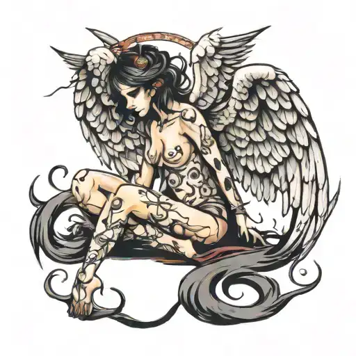 Fallen angel tattoo design idea