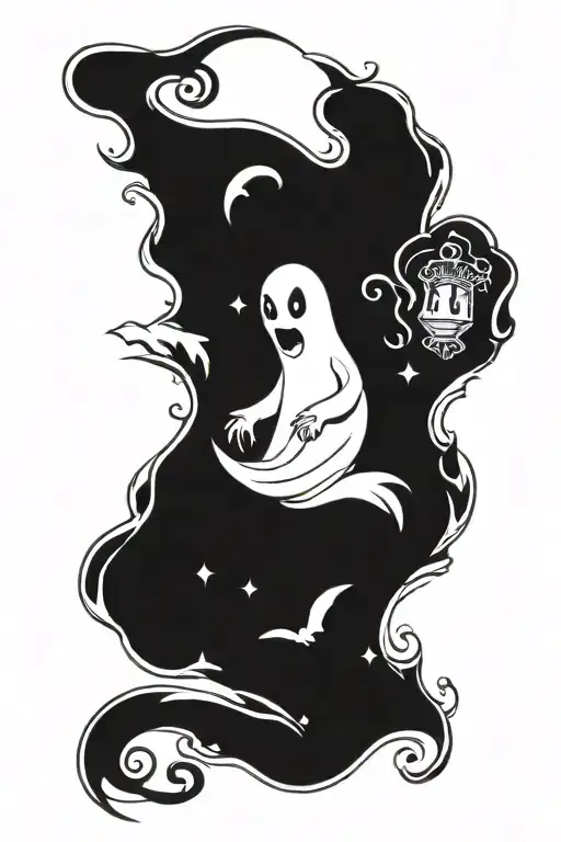 1930s black and white cartoon inspired ghost tattoo design idea