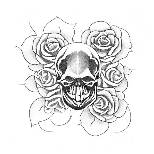 Skull surrounded by a wreath of gothic roses tattoo design idea