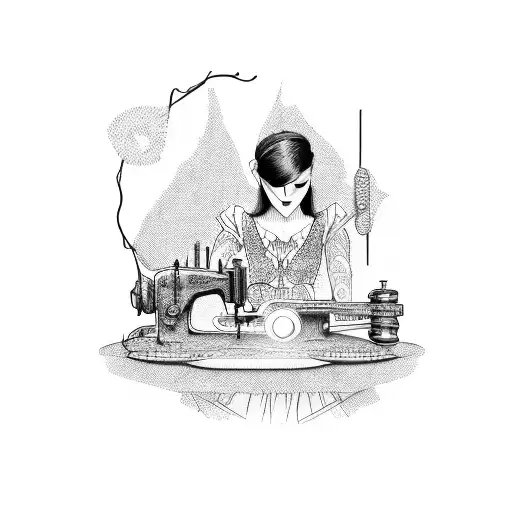 dressmaker with sewing kit tattoo design idea