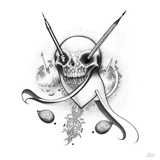 needle and threat, heart, granny, ocean, love tattoo design idea