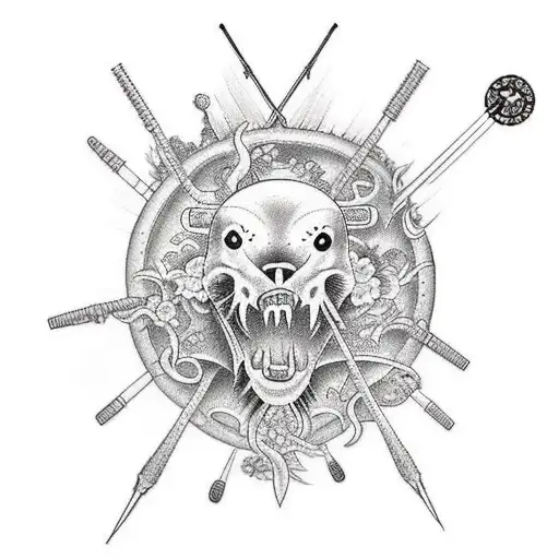 needle and threat, heart, granny, ocean, love tattoo design idea