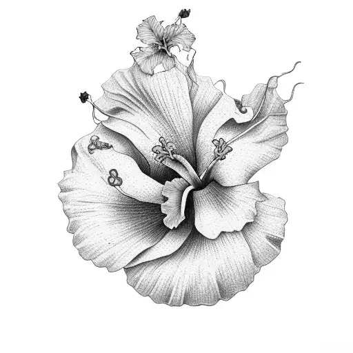 dressmaker with sewing machine and yellow hibiscus tattoo design idea