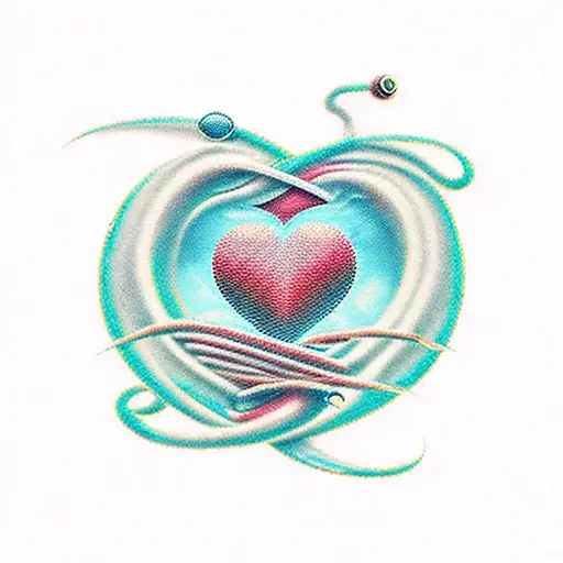 needle and threat, heart, granny, ocean, love tattoo design idea