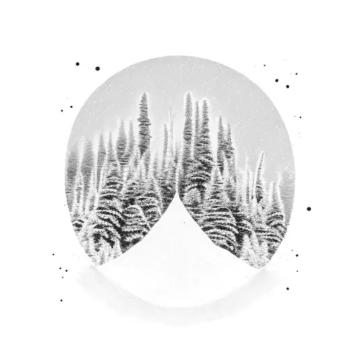 A dynamic composition featuring a snowboarder carving through fresh powder, surrounded by towering pine trees and the client's daughter's initials, WM tattoo design idea