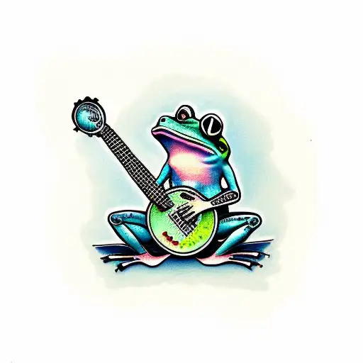 frog playing banjo tattoo design idea