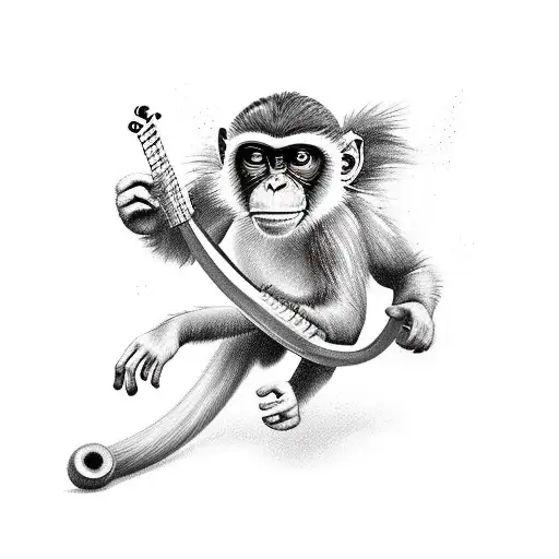 monkey running with a banjo tattoo design idea