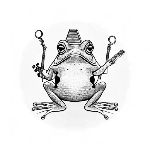 frog playing a banjo in coloured mirrored sunglasses tattoo design idea