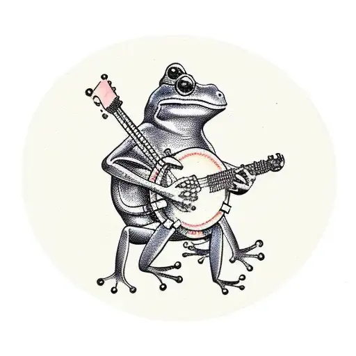 frog playing banjo tattoo design idea