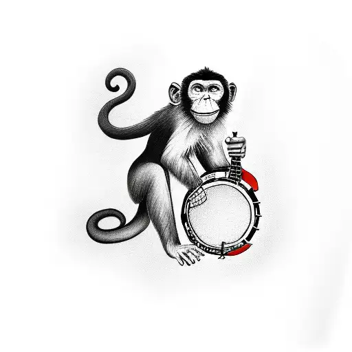 monkey running with a banjo tattoo design idea