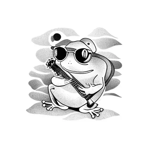 frog playing a banjo wearing sunglasses tattoo design idea