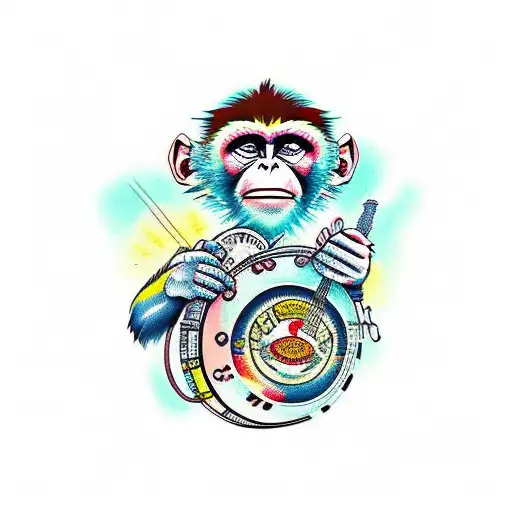 monkey holding banjo tattoo design idea