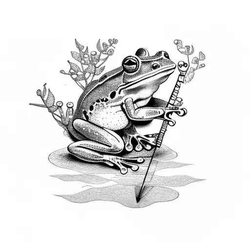 frog playing a banjo tattoo design idea