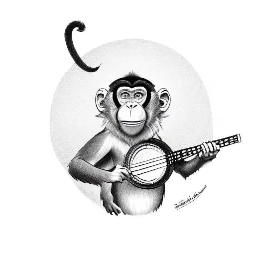 monkey running with a banjo tattoo design idea