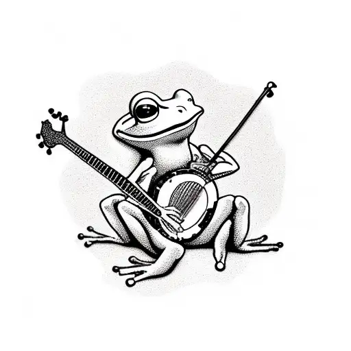frog playing a banjo tattoo design idea