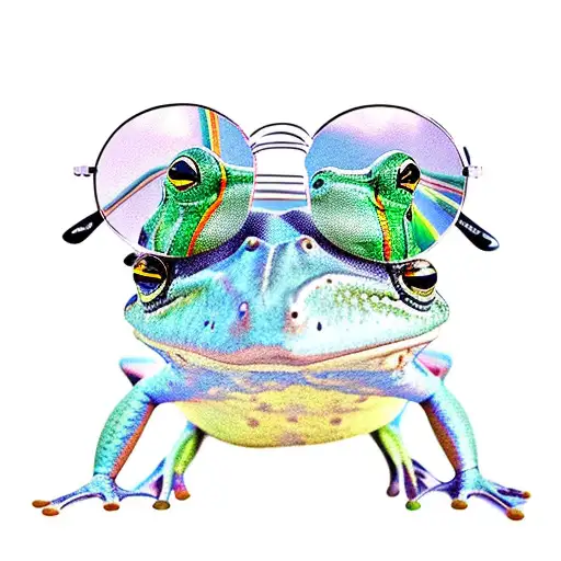 frog playing a banjo in coloured mirrored sunglasses tattoo design idea