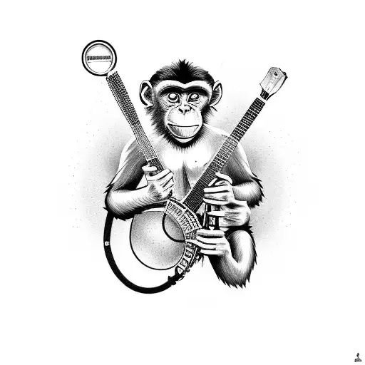 monkey holding banjo tattoo design idea