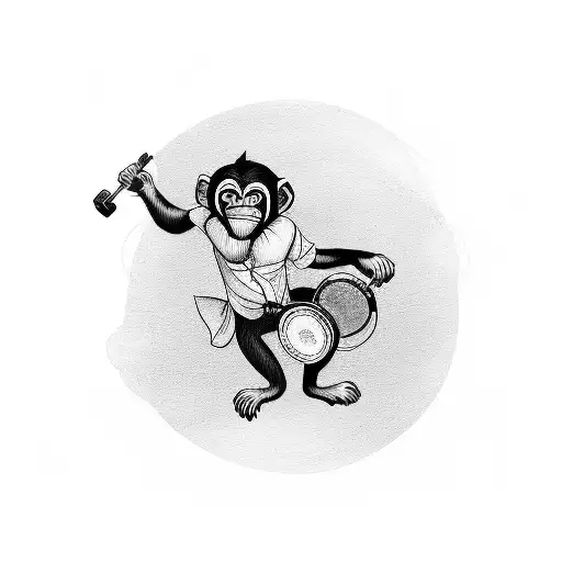 monkey running carrying a banjo tattoo design idea