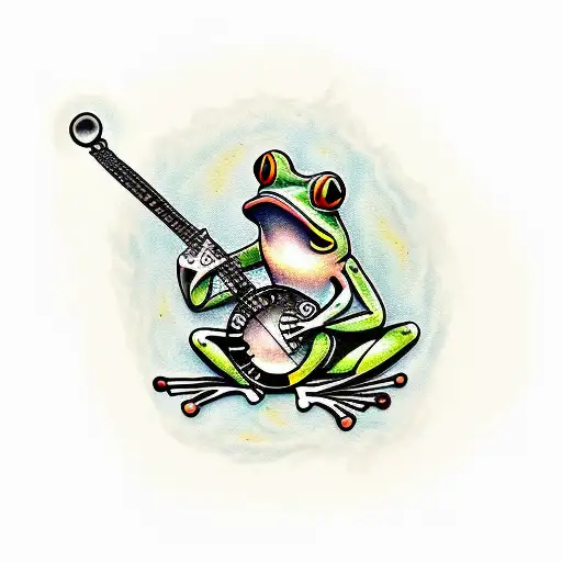 frog playing banjo tattoo design idea